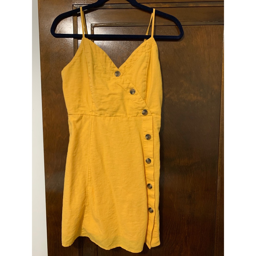 American Eagle Yellow Button Front Mini Dress Smocked Back Small Sun Dress